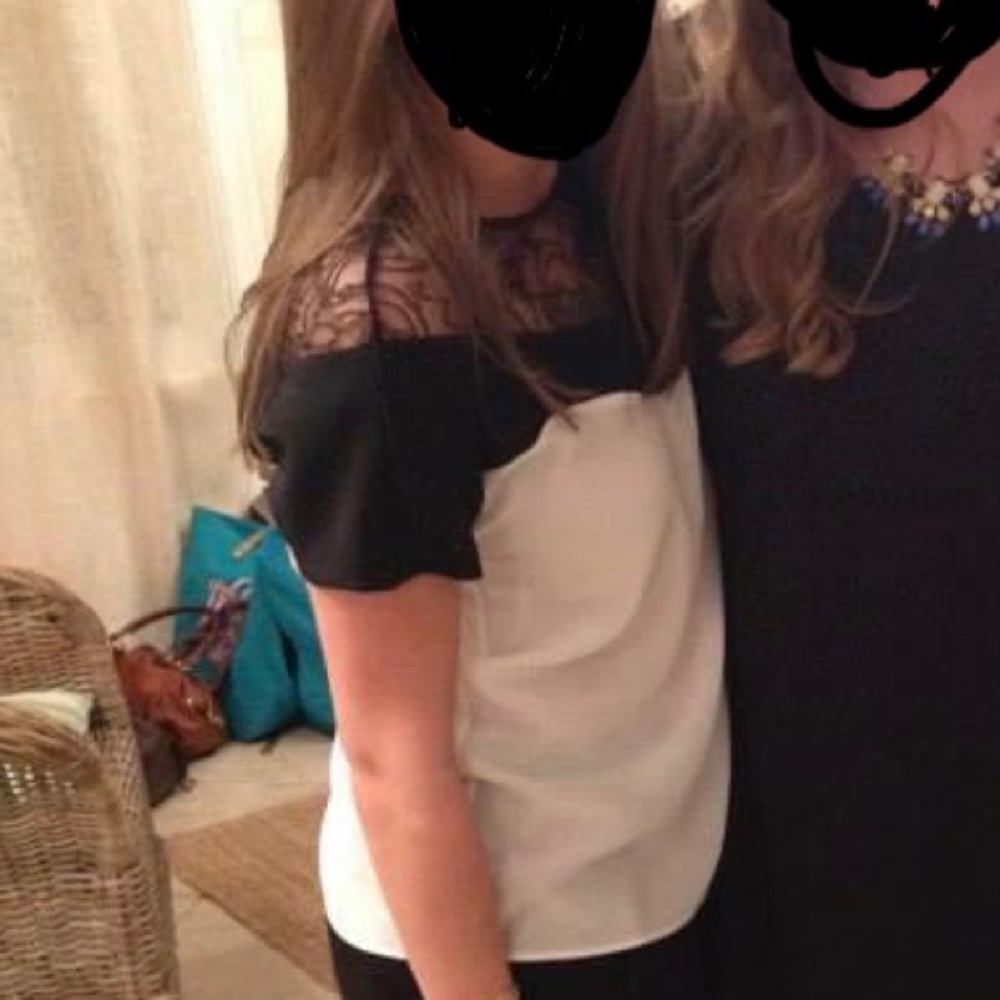 Sandro black & white lace silk top